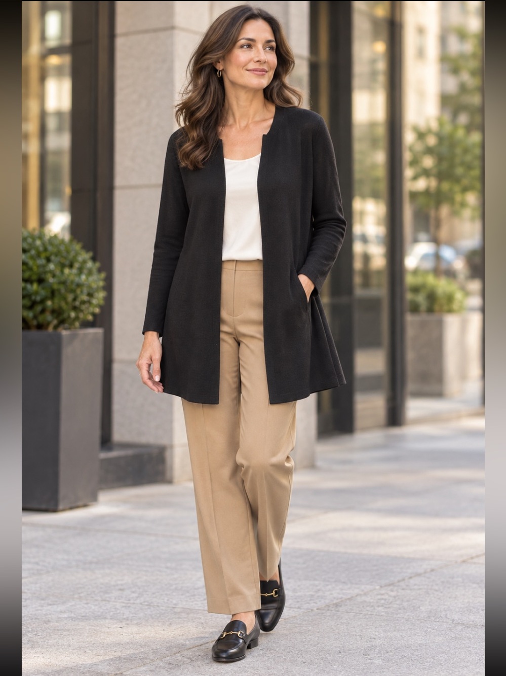Eileen Fisher Petite 100% Wool LongOpen Cardigan Black
PM